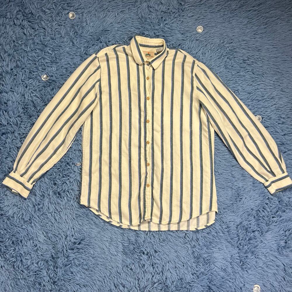 EMS Yarn Dyed Flannel Size Medium Women’s Blue Green Stripes Casual Button Up